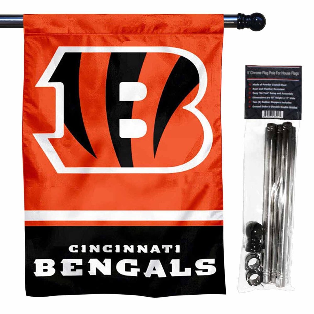 Bengals Banner House Flag and 5 Foot Flagpole Set