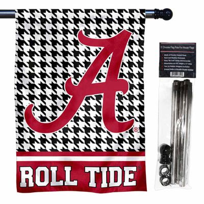 Crimson Tide Houndstooth Banner House Flag and 5 Foot Flagpole Set