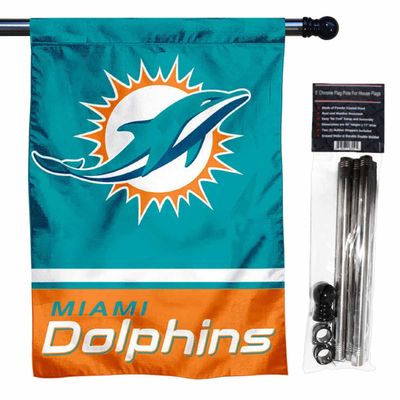 Dolphins Banner House Flag and 5 Foot Flagpole Set