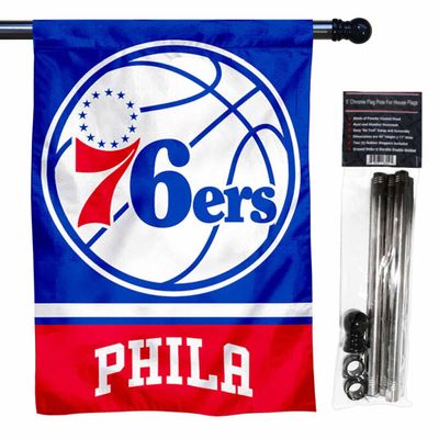76ers Banner House Flag and 5 Foot Flagpole Set