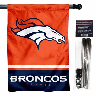 Broncos Banner House Flag and 5 Foot Flagpole Set
