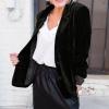5665 Women's Long Sleeve Velvet Jacket Vintage Blazer Suit Open Front Cardigan Trench Coat with Pockets Outerwear view 2
