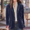 5665 Women's Long Sleeve Velvet Vintage Shirt Blazer Jacket Suit Button Down Trench Coat with Pockets Outerwear, view 2