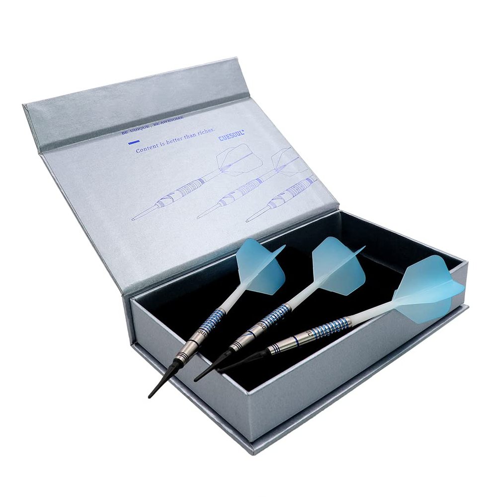 CUESOUL Blue GEM Stone 20g Soft Tip 90% Tungsten Dart Set with Uniformity Titanium Coated and Gradient Color ROST Flights