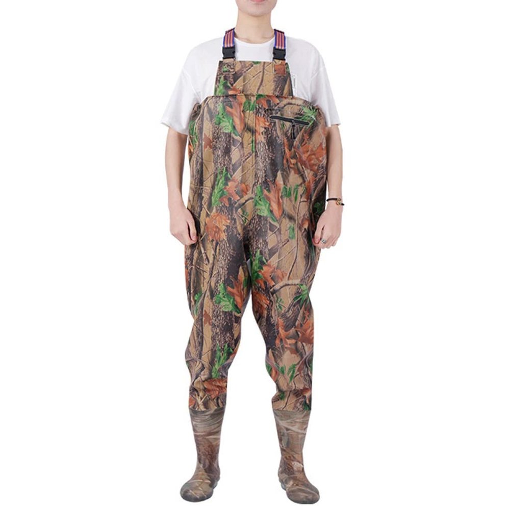 Chest Waders Camo PVC Waterproof Hunting & Fishing Bibs Suit for Men & Women with Boots, Seam Sealed Bootfoot (Color : Natural, Size : US10.5/EU43/UK9.5)