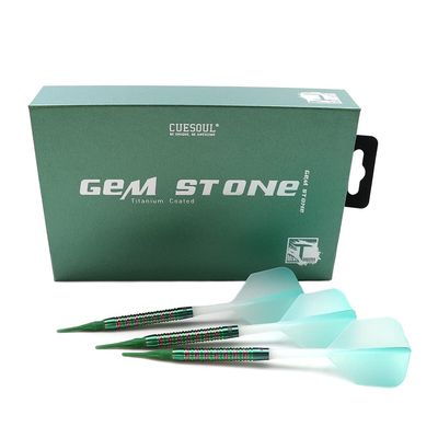 CUESOUL Green GEM Stone 19g Soft Tip 90% Tungsten Darts with Uniformity Titanium Coated and ROST Flights Gradient Color