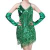 OBEEII Women's Latin Tango Tassels Ballroom Salsa Samba Rumba Dance Party Club Disco Sequins Tassel Flapper Dress Cocktail Night Carnival Dresses Green One Size view 2