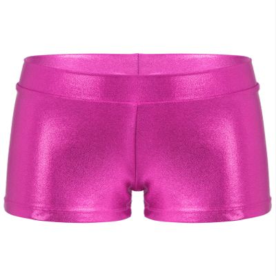 TiaoBug Kids Girls Shiny Metallic Ballet Dance Shorts High Waist Sequins Boycut Shorts Athletic Gymnastics Short Rose Red 3-4 Years