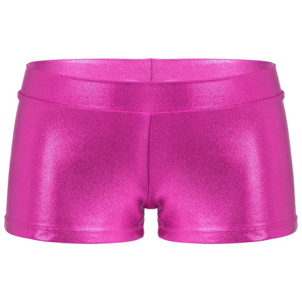 TiaoBug Kids Girls Shiny Metallic Ballet Dance Shorts High Waist Sequins Boycut Shorts Athletic Gymnastics Short Rose Red 3-4 Years