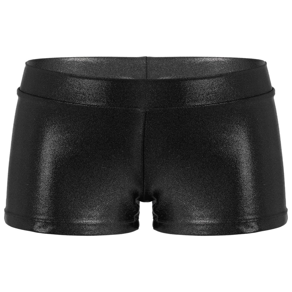 TiaoBug Kids Girls Shiny Metallic Ballet Dance Shorts High Waist Sequins Boycut Shorts Athletic Gymnastics Short Black 6-7 Years