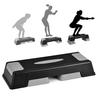 SPORFIT Aerobic Step Platform for Exercise w/Risers, Workout Step Height Adjustable 5"-7"-9", Fitness Step 450lbs Capacity, Non-slip Exercise Step Deck for Home/Gym (Grey)