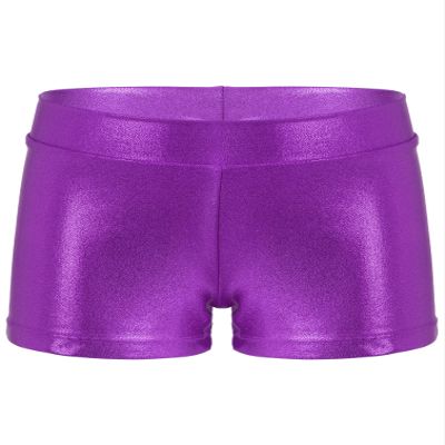 TiaoBug Kids Girls Shiny Metallic Ballet Dance Shorts High Waist Sequins Boycut Shorts Athletic Gymnastics Short Purple 3-4 Years