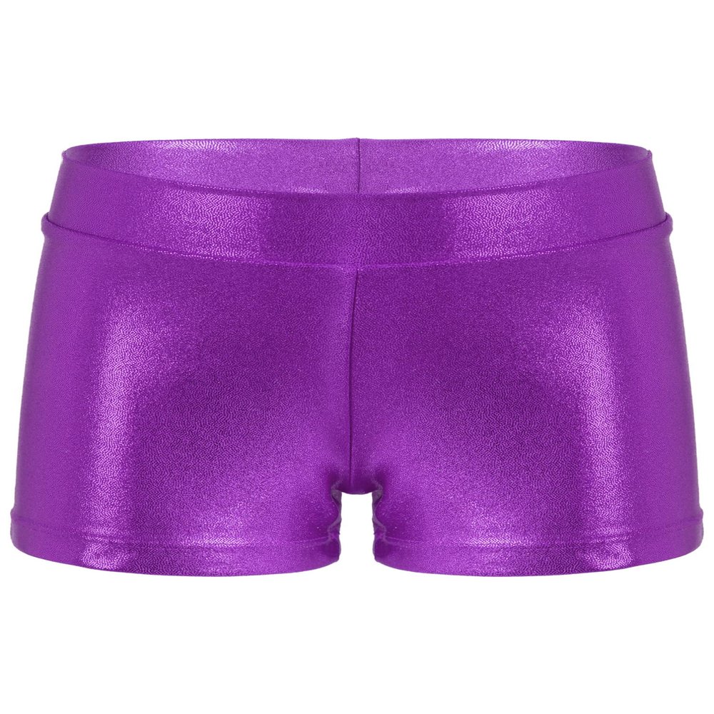 TiaoBug Kids Girls Shiny Metallic Ballet Dance Shorts High Waist Sequins Boycut Shorts Athletic Gymnastics Short Purple 3-4 Years