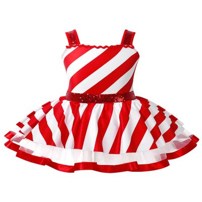 Sxiwei Girls Candy Cane Shiny Sequins Dance Tutu Dress Figure Ice Skating Performance Costume Leotard Red 14 Years