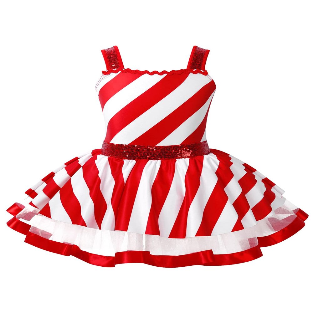Sxiwei Girls Candy Cane Shiny Sequins Dance Tutu Dress Figure Ice Skating Performance Costume Leotard Red 14 Years