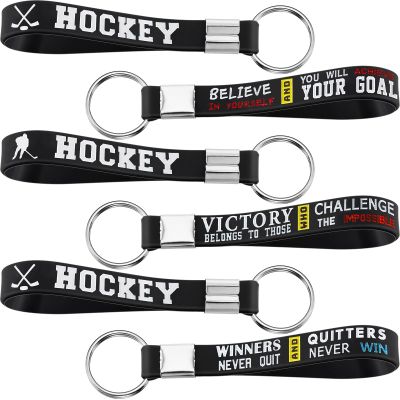 MTLEE 24 Pieces Hockey Motivational Keychains Bulk Sports Party Favors Gift with Motivational Quotes Hockey Party Supplies