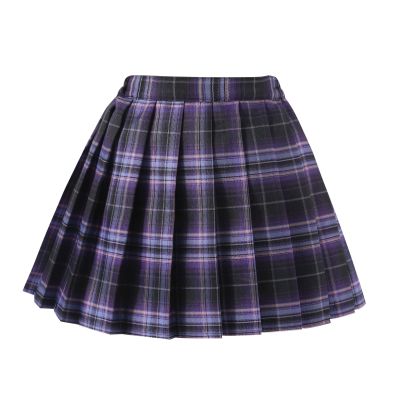 birbyrrly Girls Plaid Pleated Skirt with Shorts High Waisted A-Line Skater Tennis Skort Anime Cute P2 Dark Purple 140-8-9Y