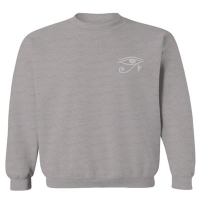 0436. White Graphic Printed Egyptian Egypt Ancient Anubis Horus Eye god King Men's Crewneck Sweatshirt (Light Gray X-Large)