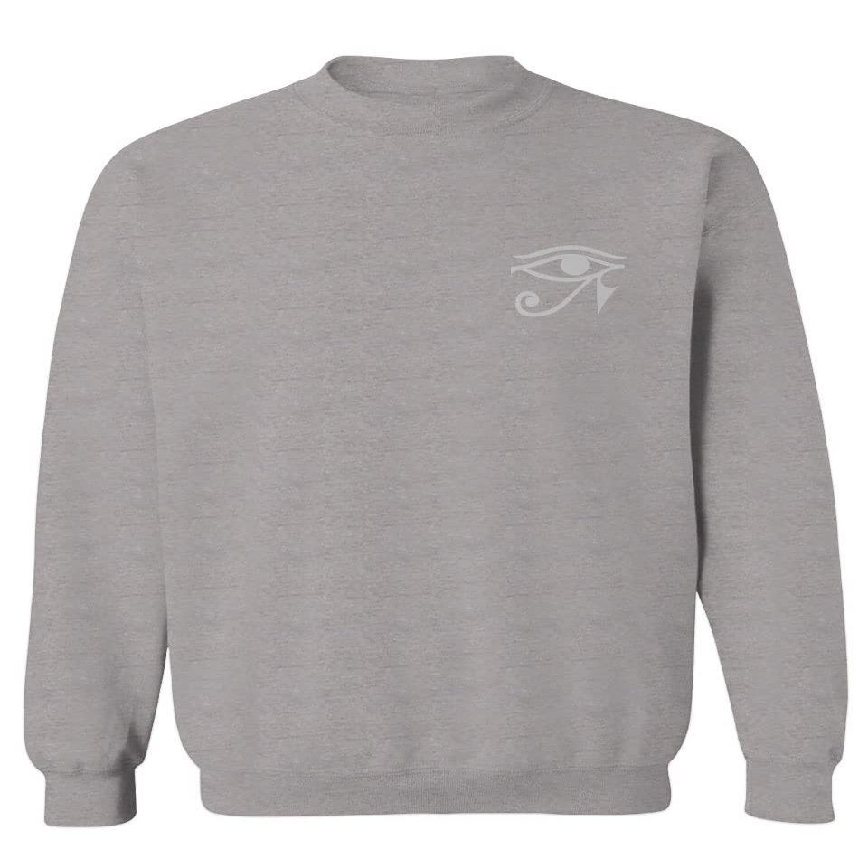 0436. White Graphic Printed Egyptian Egypt Ancient Anubis Horus Eye god King Men's Crewneck Sweatshirt (Light Gray X-Large)