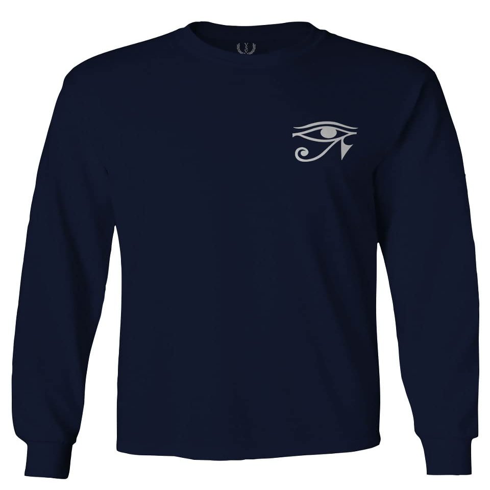 0436. White Graphic Printed Egyptian Egypt Ancient Anubis Horus Eye god King Men's Long Sleeve t Shirt (Characol, 2X Large)