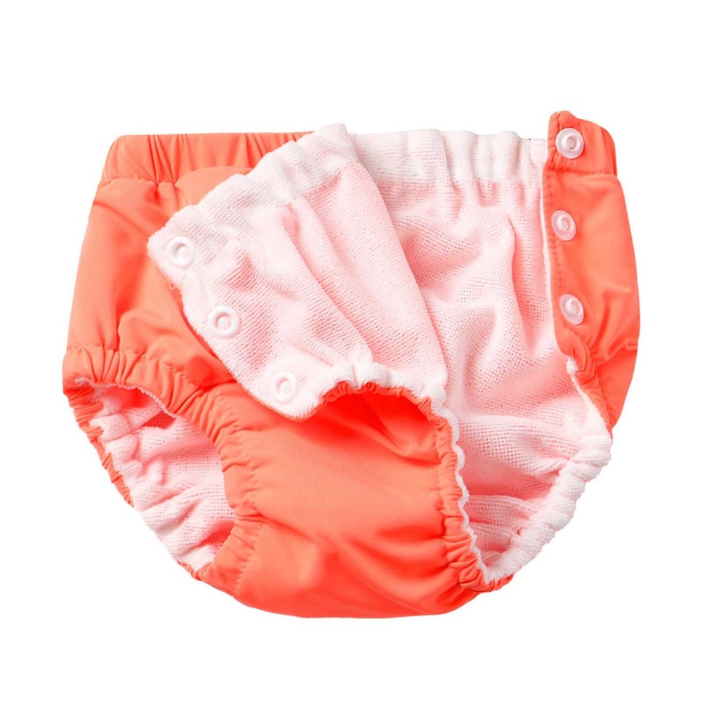 ACSUSS Reusable Swim Diapers for Girl Boy Adjustable for Swimming Lesson & Baby Shower Gifts Orange 9-12 Months