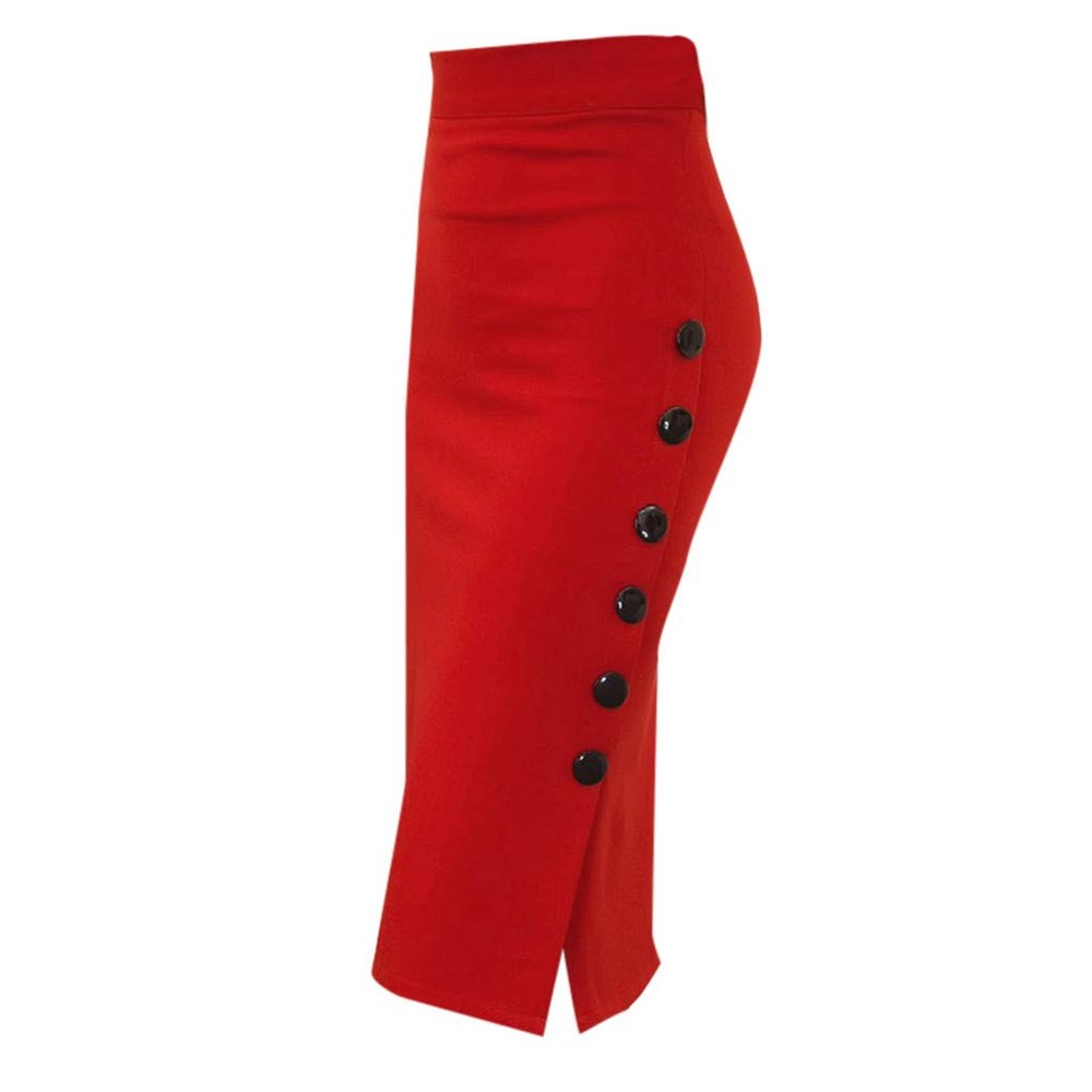 Pencil Skirt for Womens Long Mermaid Skirts Bodycon Skirt High Waisted Button Slit Midi Skirt Split Midi Skirt Red