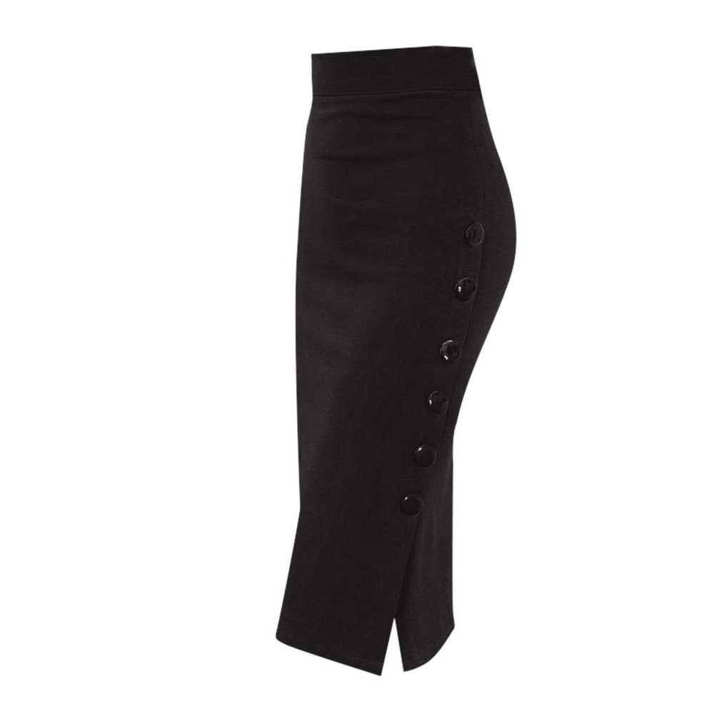 Pencil Skirt for Womens Long Mermaid Skirts Bodycon Skirt High Waisted Button Slit Midi Skirt Split Midi Skirt Black