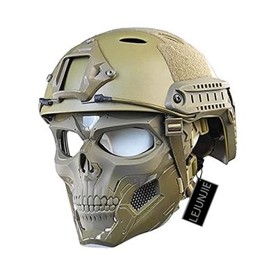 PJ Tactical Protective Helmet and Skull Mask Set, with Adjustable Full-Face Protective Mask Suitable for Such As Paintball Shooting, CS Games, Costume Parties Fast Helmet