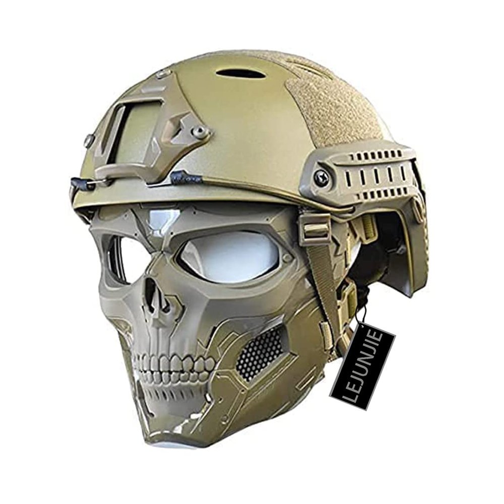 PJ Tactical Protective Helmet and Skull Mask Set, with Adjustable Full-Face Protective Mask Suitable for Such As Paintball Shooting, CS Games, Costume Parties Fast Helmet