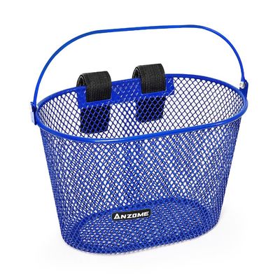 ANZOME Kids Bike Basket, Bicycle Basket for Boy and Girl, Waterproof Metal Wire Children's Bicycle Basket, Suitable for Most Children's Bicycles and Kids Tricycles (Royal Blue)