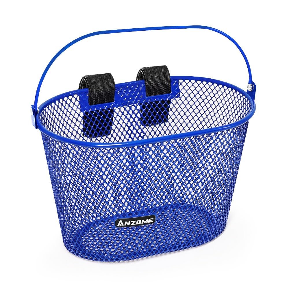 ANZOME Kids Bike Basket, Bicycle Basket for Boy and Girl, Waterproof Metal Wire Children's Bicycle Basket, Suitable for Most Children's Bicycles and Kids Tricycles (Royal Blue)