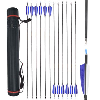AMEYXGS 34 Inch Carbon Arrows 400 Spine Hunting Arrows with Removable Tips and 4 Turkey Feather Target Practice Arrow for Compound & Recurve & Long Bow 6/12 Pcs (Blue Set, 12 pcs)