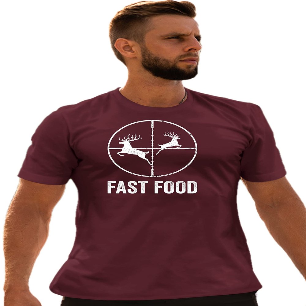 Go All Out 4X-Large Maroon Adult Deer Hunting Fast Food Funny Hunter T-Shirt