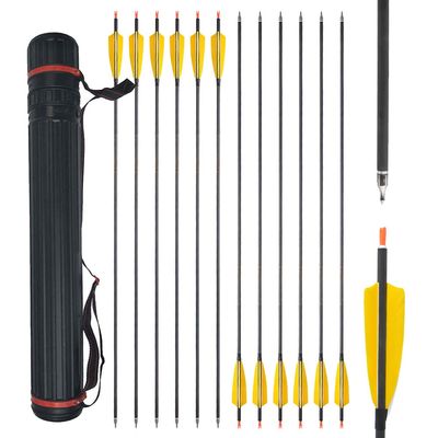 AMEYXGS 34 Inch Carbon Arrows 400 Spine Hunting Arrows with Removable Tips and 4 Turkey Feather Target Practice Arrow for Compound & Recurve & Long Bow 6/12 Pcs (Yellow Set, 12 pcs)