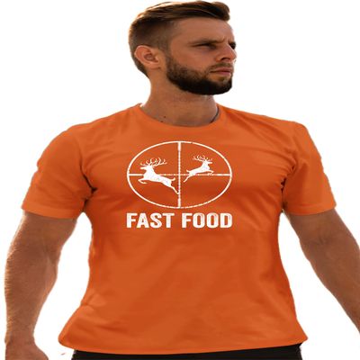 Go All Out Small Orange Adult Deer Hunting Fast Food Funny Hunter T-Shirt