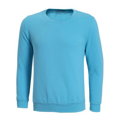 Men's Solid Color Round Neck Sweater Simple And Versatile Long-Sleeved Pullover T-Shirt Thickened Plus Velvet Top (Lake Blue,X-Large)