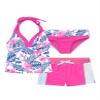 Loloda 3Pcs Girls' Tankini Swimsuits Halter Backless Tops with Shorts Bottoms Beach Sport Bathing Suit Pink 4 Years view 1