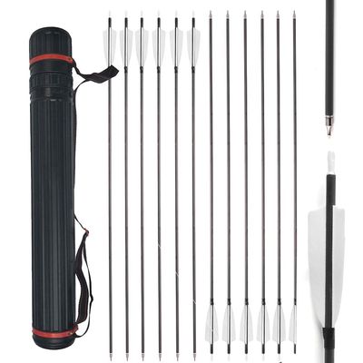 AMEYXGS 34 Inch Carbon Arrows 400 Spine Hunting Arrows with Removable Tips and 4 Turkey Feather Target Practice Arrow for Compound & Recurve & Long Bow 6/12 Pcs (White Set, 12 pcs)