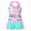 Loloda 3Pcs Girls' Tankini Swimsuits Halter Backless Tops with Shorts Bottoms Beach Sport Bathing Suit Colorful 4 Years view 4