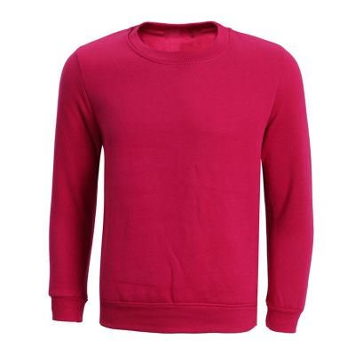 Men's Solid Color Round Neck Sweater Simple And Versatile Long-Sleeved Pullover T-Shirt Thickened Plus Velvet Top (Rose Red,Small)