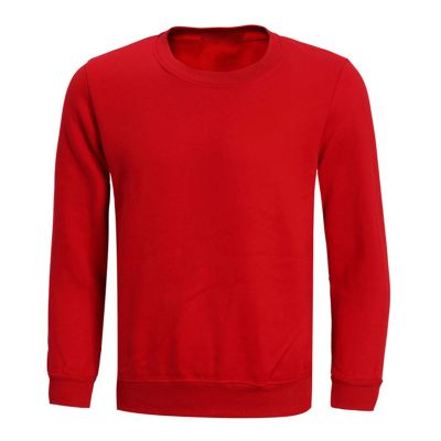 Men's Solid Color Round Neck Sweater Simple and Versatile Long-Sleeved Pullover T-Shirt Thickened Plus Velvet Top (Red,4X-Small)