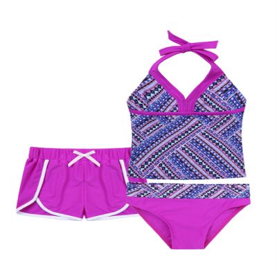 Loloda Little Girls' Summer Tankini Swimsuit 3 Piece Rash Guard Set Swimwear Quick Dry Bathing Suit 2#Purple 6 Years