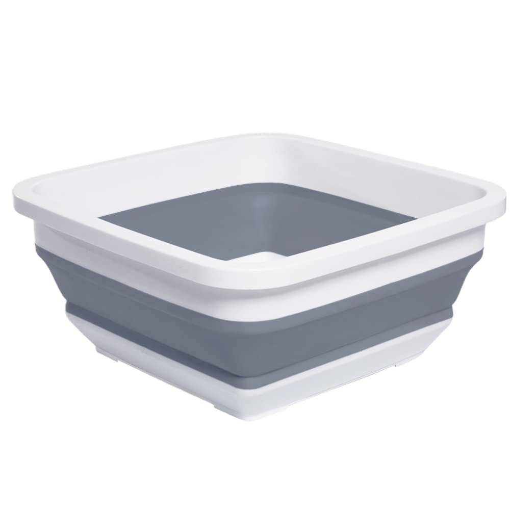 2.4 Gal(9L) Collapsible Dish Pans for Washing Dishes, Space Saving Multiuse Foldable Sink Tub, Kitchen Storage Tray for Outdoor Camping, Vegetable Washing, RV (Gray)
