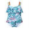 Daenrui Kids Girls One Piece Bathing Suit Rainbow Straps Ruffle Swimwear Hawaiian Beach Floral Swimsuit Turquoise 8 Years view 1