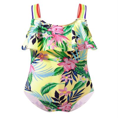 Daenrui Kids Girls One Piece Bathing Suit Rainbow Straps Ruffle Swimwear Hawaiian Beach Floral Swimsuit Yellow 6 Years