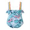 Daenrui Kids Girls One Piece Bathing Suit Rainbow Straps Ruffle Swimwear Hawaiian Beach Floral Swimsuit Turquoise 4 Years view 2