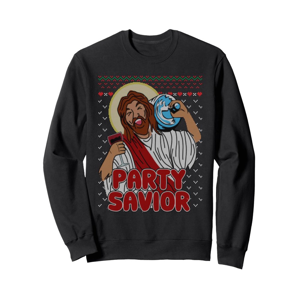 Party Savior Jesus Christ Santa Beer Ugly Christmas Sweater Sweatshirt