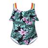 Daenrui Kids Girls One Piece Bathing Suit Rainbow Straps Ruffle Swimwear Hawaiian Beach Floral Swimsuit Green Lily 4 Years view 1