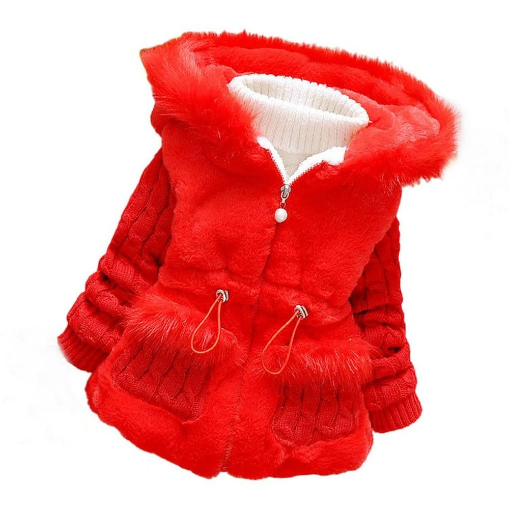 Baby Girls Winter Autumn Warm Hooded Jacket Coat (Red, 2 Years)
