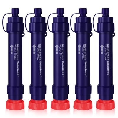 Membrane Solutions Water Filter Straw S2, NSF/ANSI 42&372&401 Certified, 4-Stage 0.1 m Portable Water Purifier with Replaceable Filter, 5,000L Capacity for Camping, Hiking, Survival and Emergency- 5P